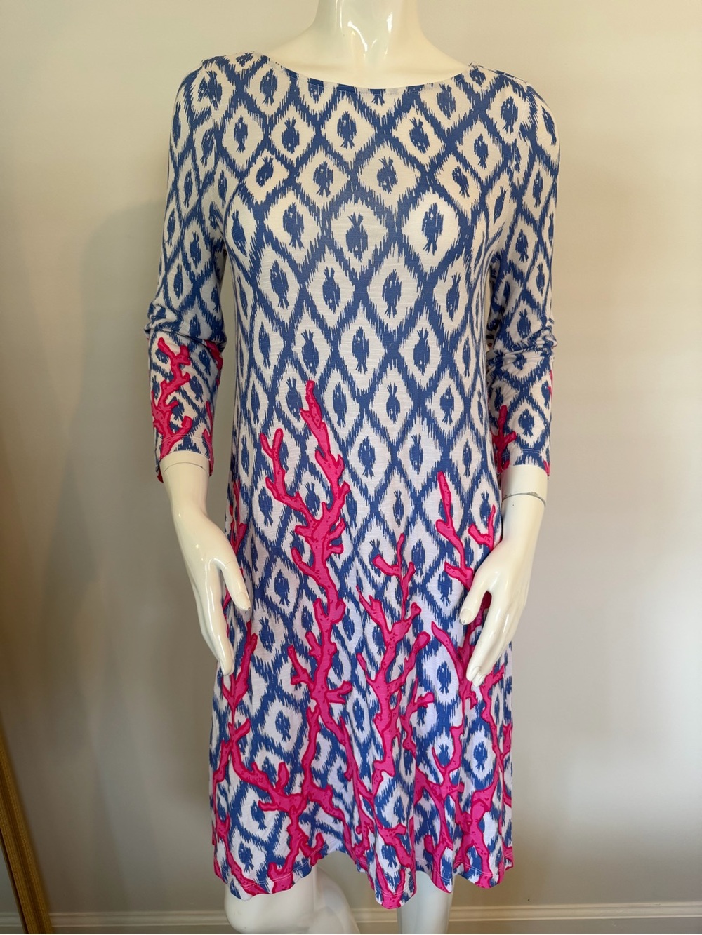Lilly Pulitzer Women Size Medium Dress Blue Pink Print Ophelia Swing Coral Iris